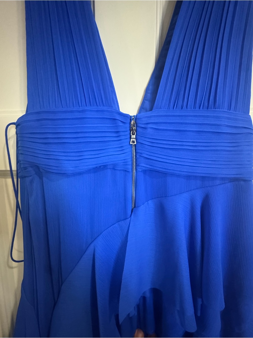 Alice + Olivia Cobalt Blue High-Low Ruffle V-Neck Dress - Picture 11 of 11